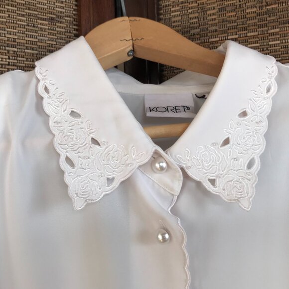 Koret Vintage 80s Cream Blouse: Size 16, Scalloped Eyelet Embroidery Detail - Picture 14 of 16